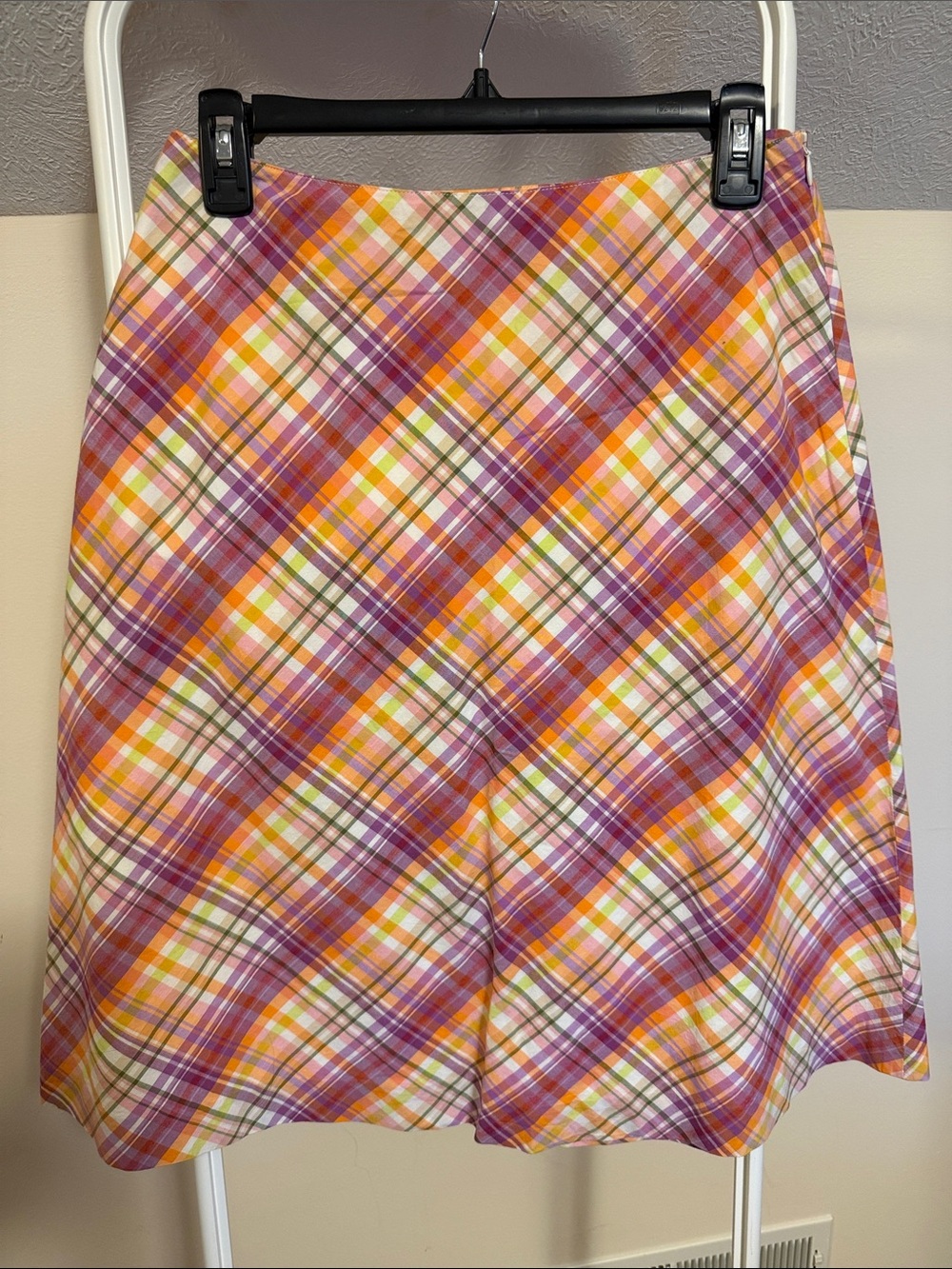 Talbots plaid a-line cotton midi skirt - size 4 in orange purple green